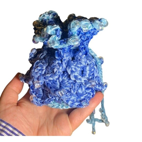 Dice Bag Medium Dragon Scale Beaded Ren Faire Fantasy Dungeons Dragons RPG Blue - Picture 4 of 8